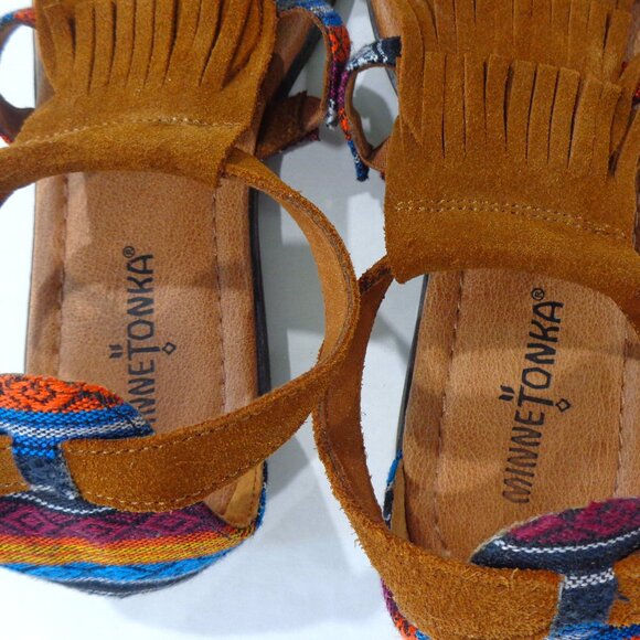 MINNIE TONKA Women's BOHO Brown Leather‎ Sandals Flats Aztec Fringe Size 6 - Picture 4 of 9